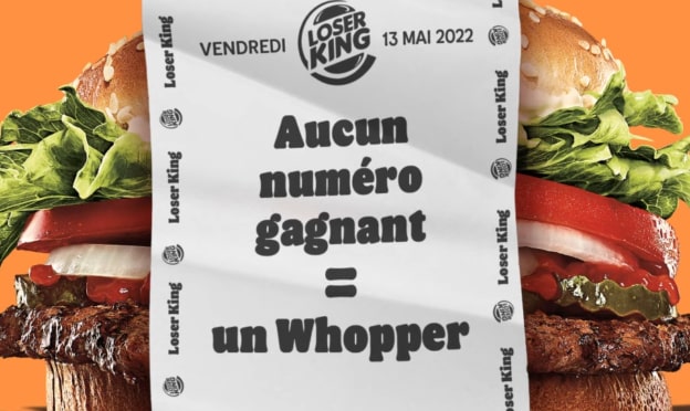 Burger King : Billet de loterie perdant = Whopper gratuit