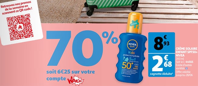 Remise fidélité sur la Crème solaire pour enfants Nivea chez Auchan