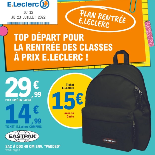 Speciaal Creatie Flipper Leclerc : Sac à dos Padded Eastpak à 14,99€ (remise fid déduite)