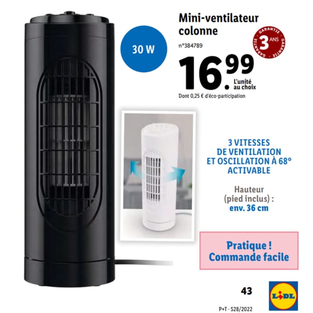 Lidl : Mini ventilateur colonne SilverCrest pas cher