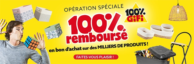 Articles Gifi gratuits car 100% remboursés en bon d’achat Gifi
