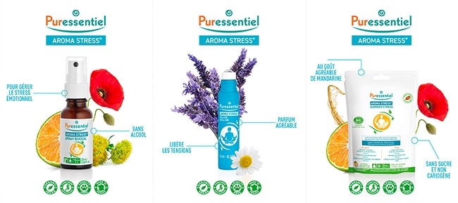 Spray Buccal Bio, Roller et Gummies Aroma Stress de Puressentiel à tester