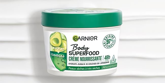Testez la crème Body Superfood Avocat et Oméga 6 de Garnier avec Aufeminin