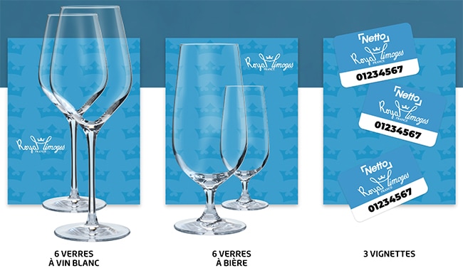 Gagnez des vignettes ou des verres Royal Limoges avec le jeu de Netto