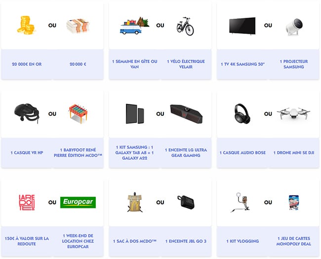 Les cadeaux des vignettes 100% gagnantes : liste 1