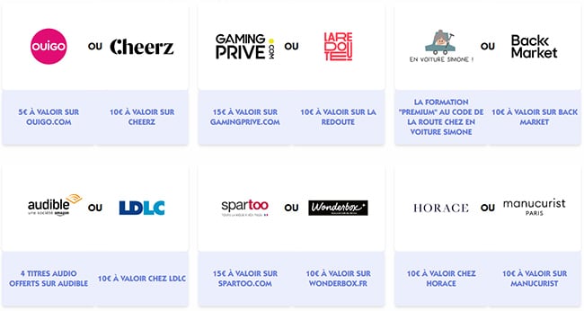 Les cadeaux des vignettes 100% gagnantes : liste 2