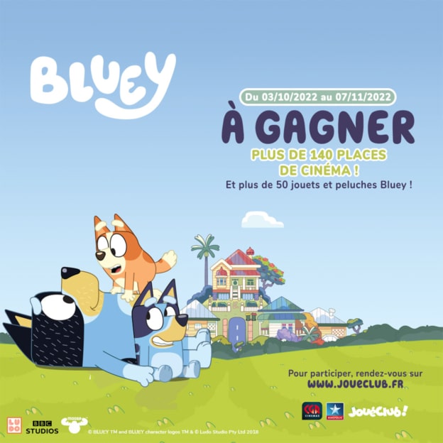 Jeu JouéClub : Places de ciné et cadeaux Bluey à gagner