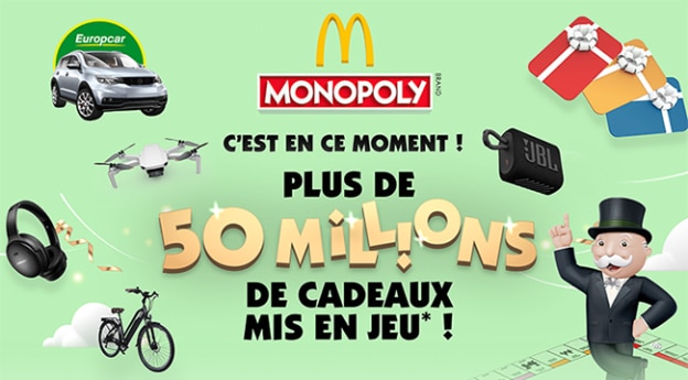 Jeu Monopoly McDo 2022 : Vignettes et lots à gagner