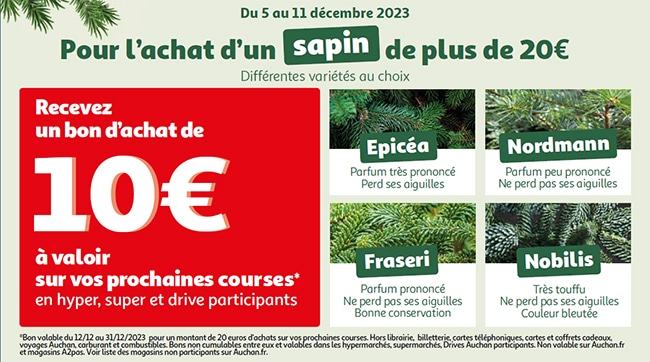 coupon Auchan de 10€ pour l’achat d’un sapin