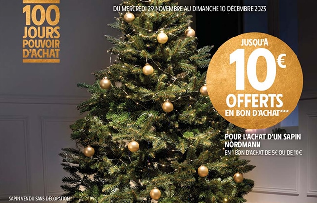 bon d’achat de 5€ ou 10€ offert pour un sapin Intermarché acheté