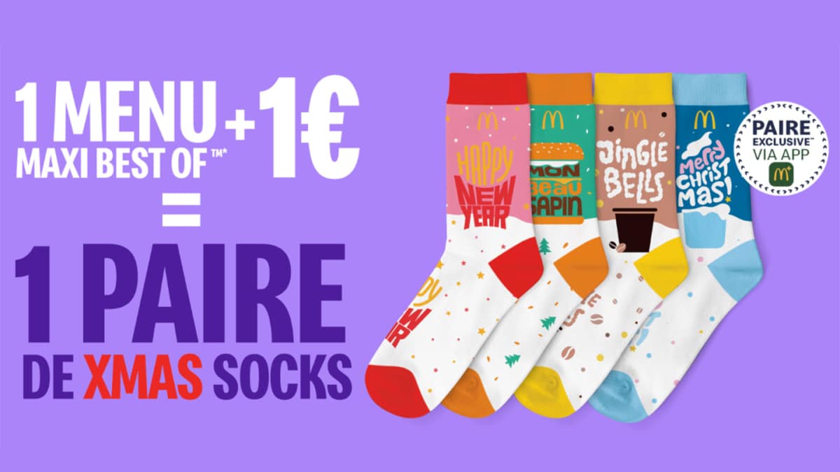 McDo : menu Maxi Best-of +1€ = Chaussettes Xmas Socks 2023 offertes