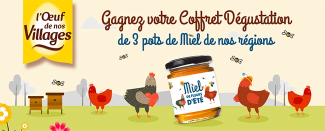 gagner un coffret de 3 pots de miel + 1 cuillère à miel avec le jeu L’œuf de nos villages