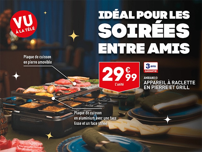 Appareil à raclette pierre et grille Ambiano à petit prix chez Aldi