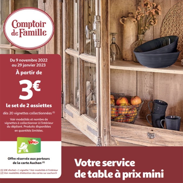 Vignettes Auchan : Vaisselle et plats Comptoir de Famille moins chère