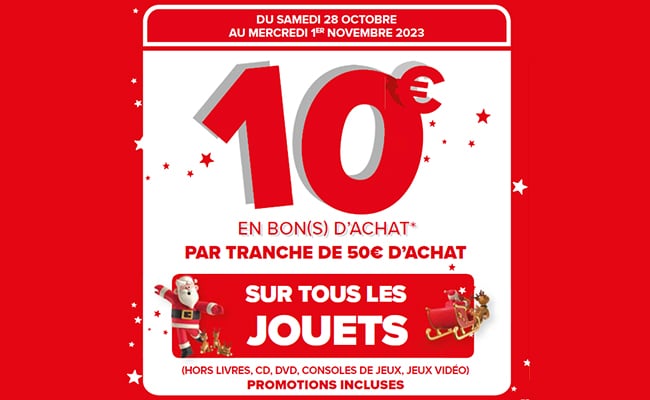 10€ offerts chez Carrefour tous les 50€ d’achat de jouets de Noël