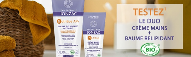 Tentez de tester gratuitement le baume relipidant intensif et la crème réparatrice Nutritive de Jonzac