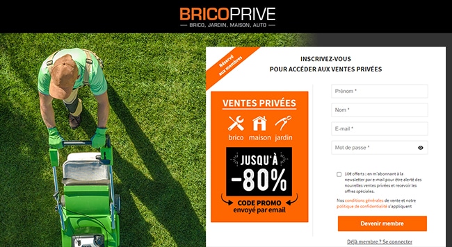 Inscrivez-vous à BricoPrivé pour profiter des offres de destockage