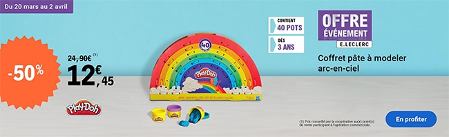 Bon plan Leclerc sur le pack de pâte à modeler arc-en-ciel Play-Doh