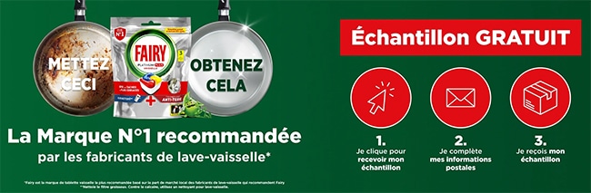 3 doses d'essai de détergent pour lave-vaisselle Fairy Platinum+