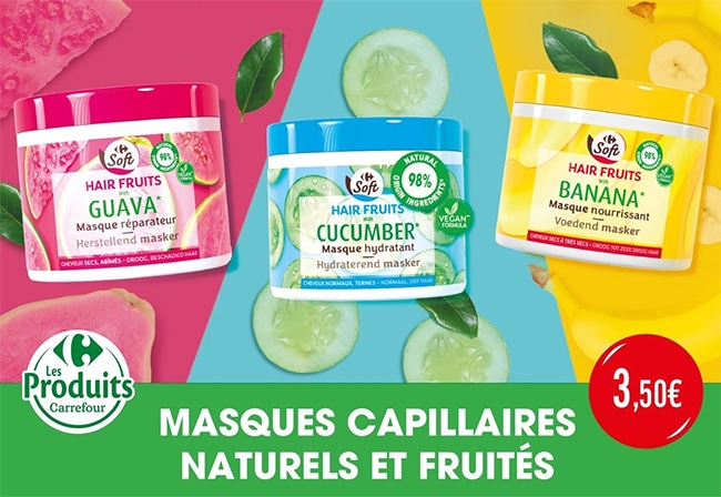 tester gratuitement les 3 masques capillaires Hair Fruits de Carrefour Soft