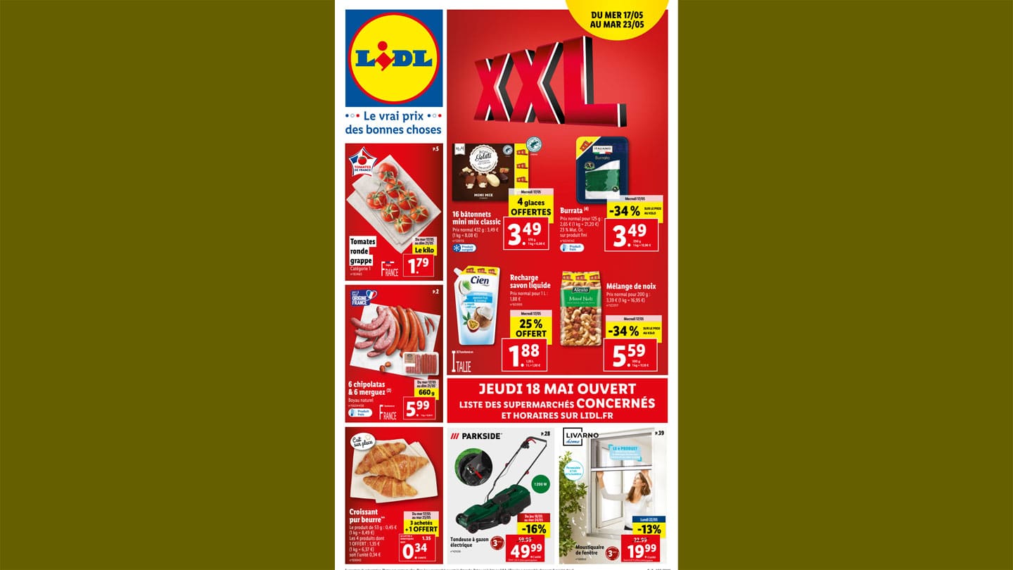 Catalogue Lidl "XXL" du mercredi 17 au mardi 23 mai 2023
