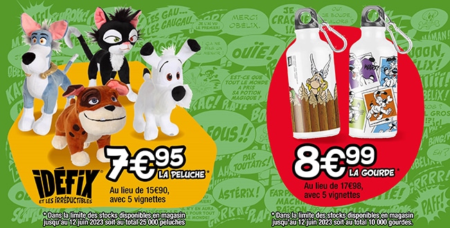 Peluches et gourdes collector astérix moins cher chez Cora