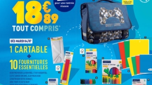 Promo Aldi : Cartable + 10 fournitures scolaires = 18,89€