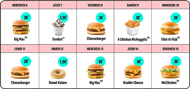 Calendrier 2023 des bons plans de McDonalds