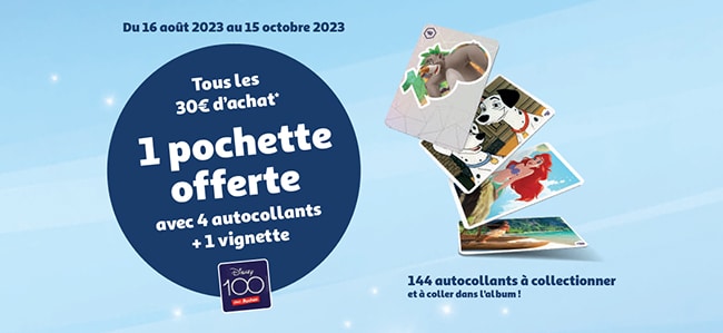 La pochette Disney offerte avec vignette et autocollants chez Auchan