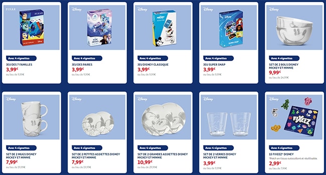 Vaisselle Mickey, jeux de cartes et Fixeez Disney à moindres frais avec les vignettes Auchan