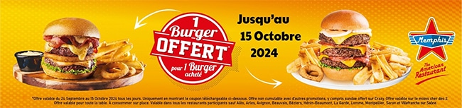 Burgers offerts dans de nombreux restaurants Memphis Coffee