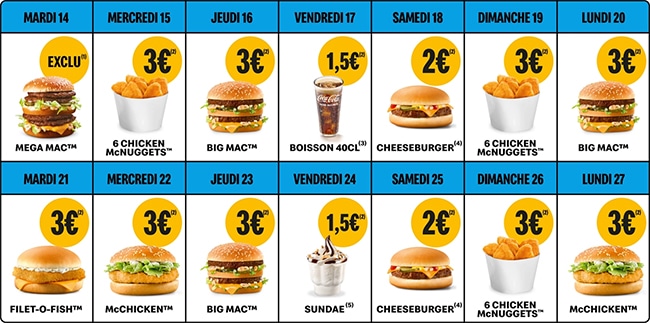 Calendrier des bons plans McDo