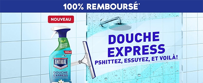 Recevez le remboursement intégral de votre spray Douche Express Antikal