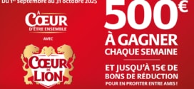 Jeu CoeurdeLion.com à code : 9 chèques de 500 € et 50’100 autres lots