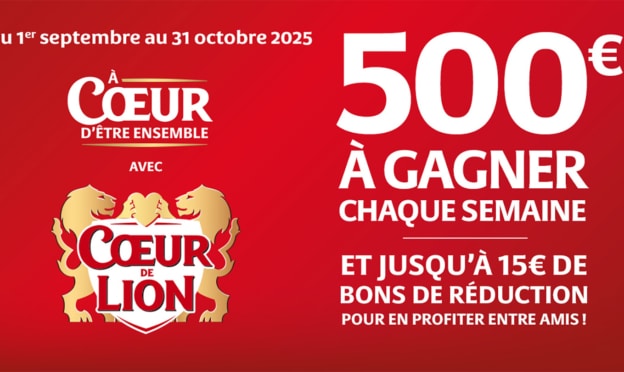 Jeu CoeurdeLion.com à code : 9 chèques de 500 € et 50’100 autres lots