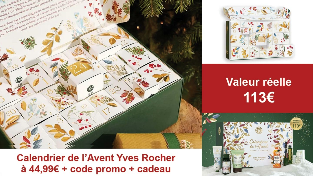 Calendrier de l’Avent Yves Rocher à 44,99€ avec 113€ de produits + code promo + cadeau