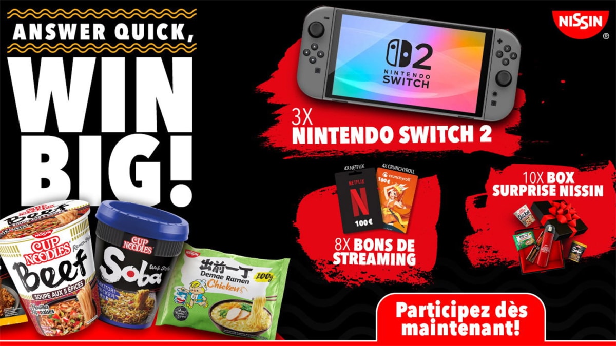 Jeu Nissin Cup Noodles : 3 consoles Nintendo Switch 2… à gagner