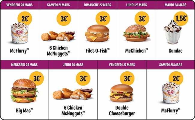 Calendrier des bons plans McDo