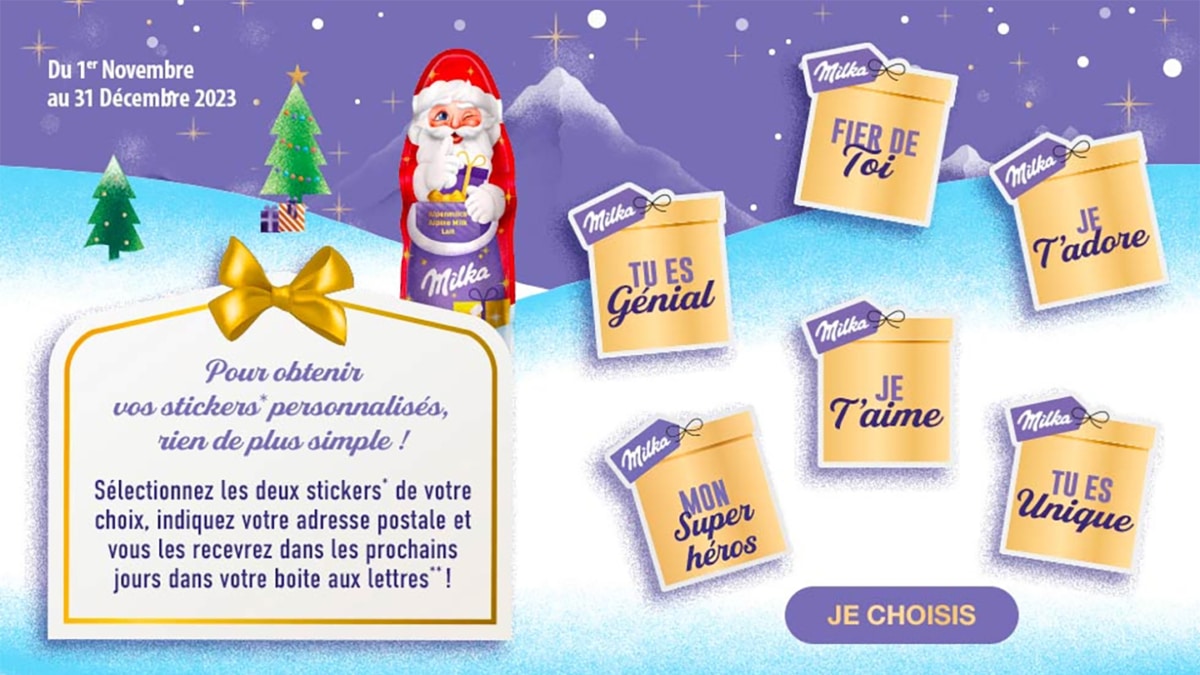 Milka : Stickers personnalisés Noël 2023 offerts