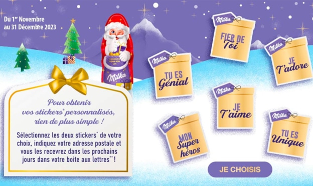 Milka : Stickers personnalisés Noël 2023 offerts