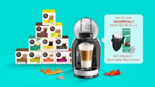 Promo Dolce Gusto : 11 boîtes de capsules + machine + cadeaux = 59€