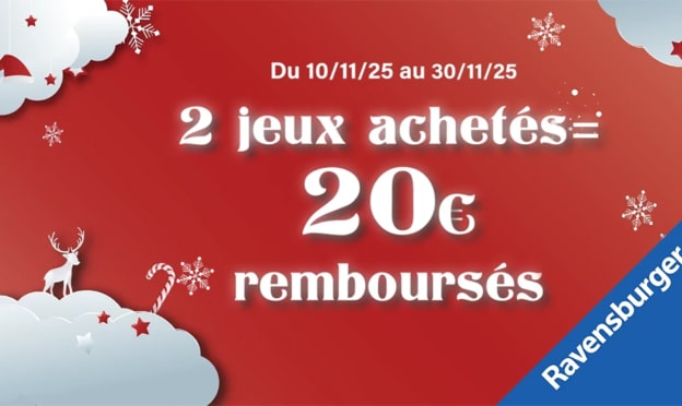 Offre Ravensburger Noel : 2 produits achetés = 20€ remboursés