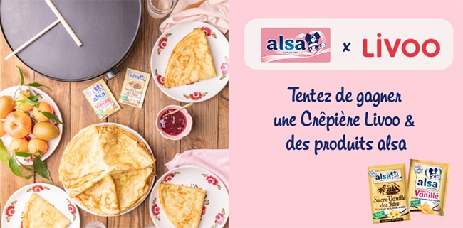 Tentez de gagner une crêpière réversible Livoo et un kit de produits Alsa