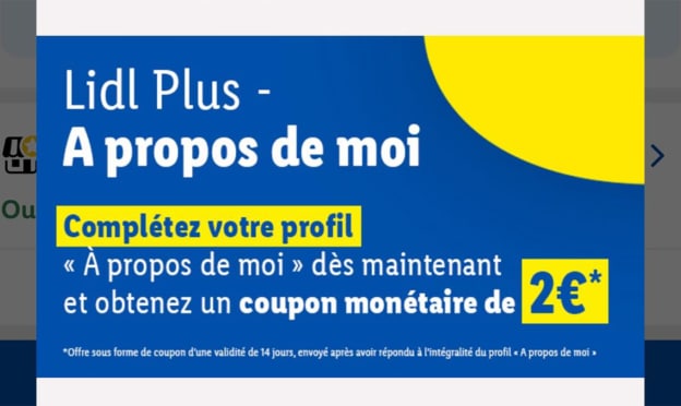 Bon plan Lidl Plus : Profil complété = Bon de 2€ gratuit