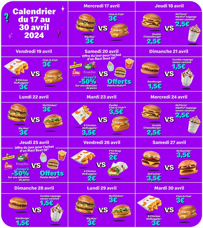 calendrier des offres Bien VS Bien de McDo