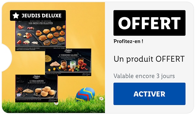 bon de réduction pour un apéritif Deluxe offert via un code Lidl Plus