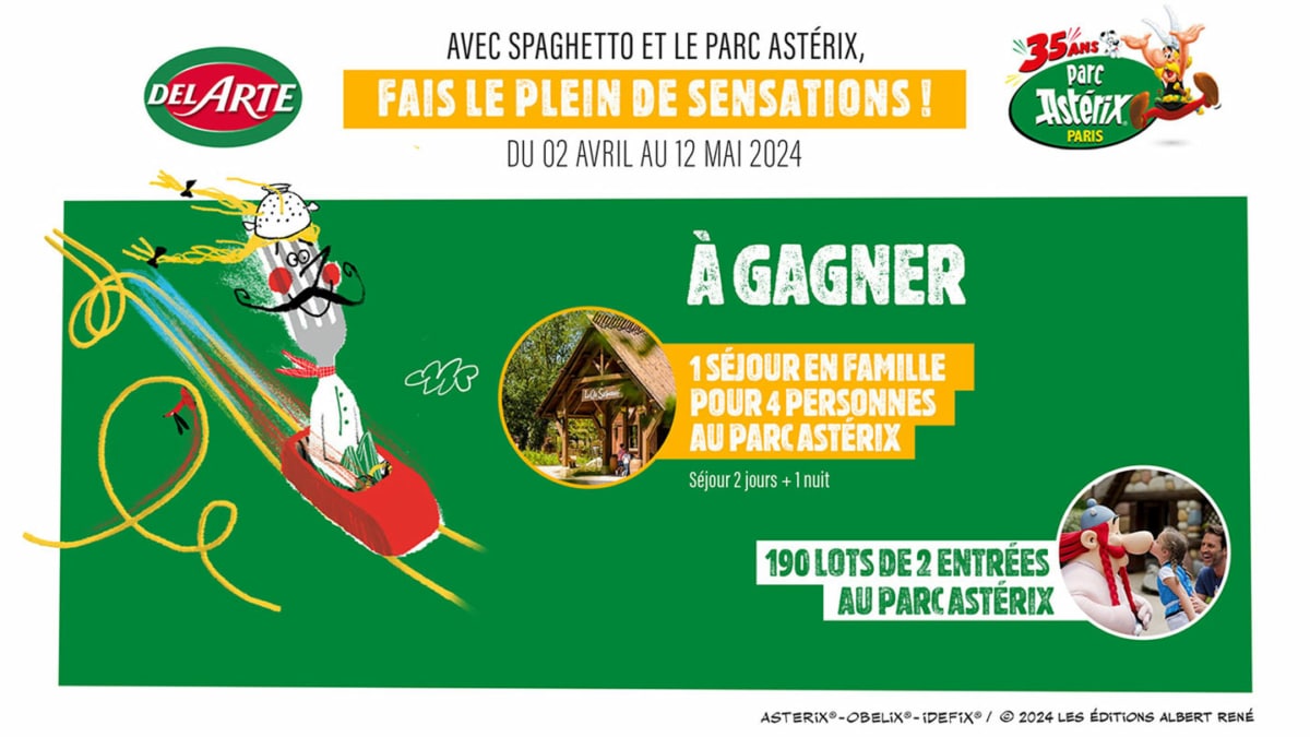 Jeu Del Arte Spaghetto : Séjour et 380 entrées Parc Astérix à gagner