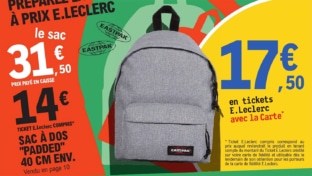 Leclerc : Sac à dos Padded Eastpak à 14€ (remise fidélité déduite)