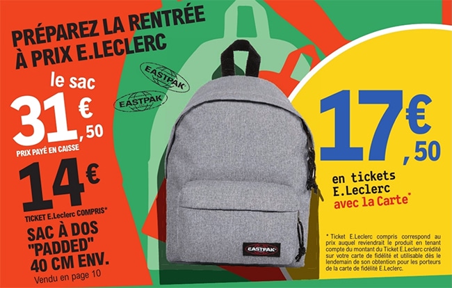 Sac Padded Eastpak moins cher chez Leclerc