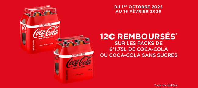 Obtenez des bons de réduction pour l’achat d’un pack de 6 bouteilles de Coca-Cola